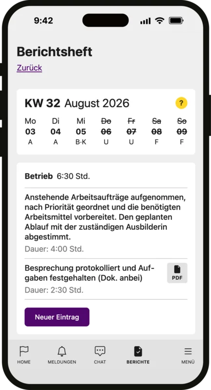Das Erfassen der Tätigkeiten im digitalen Berichtsheft geht besonders einfach