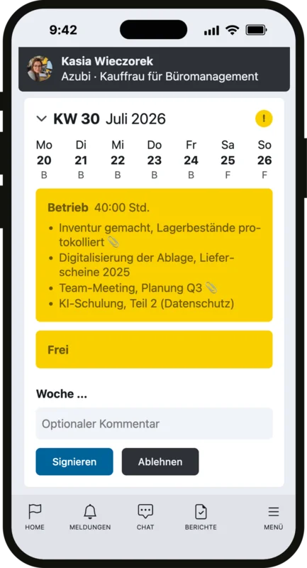 Digitales unterschreiben der Ausbildungsnachweise geht mit der Berichtsheft-App ganz leicht (Digitale Signatur)